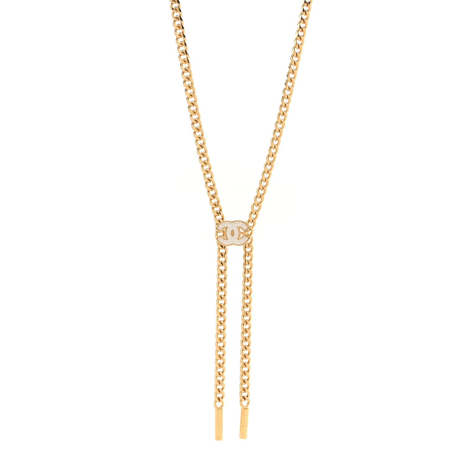 Chanel Metal Resin Chain CC Bolo Necklace Gold 1 of 6