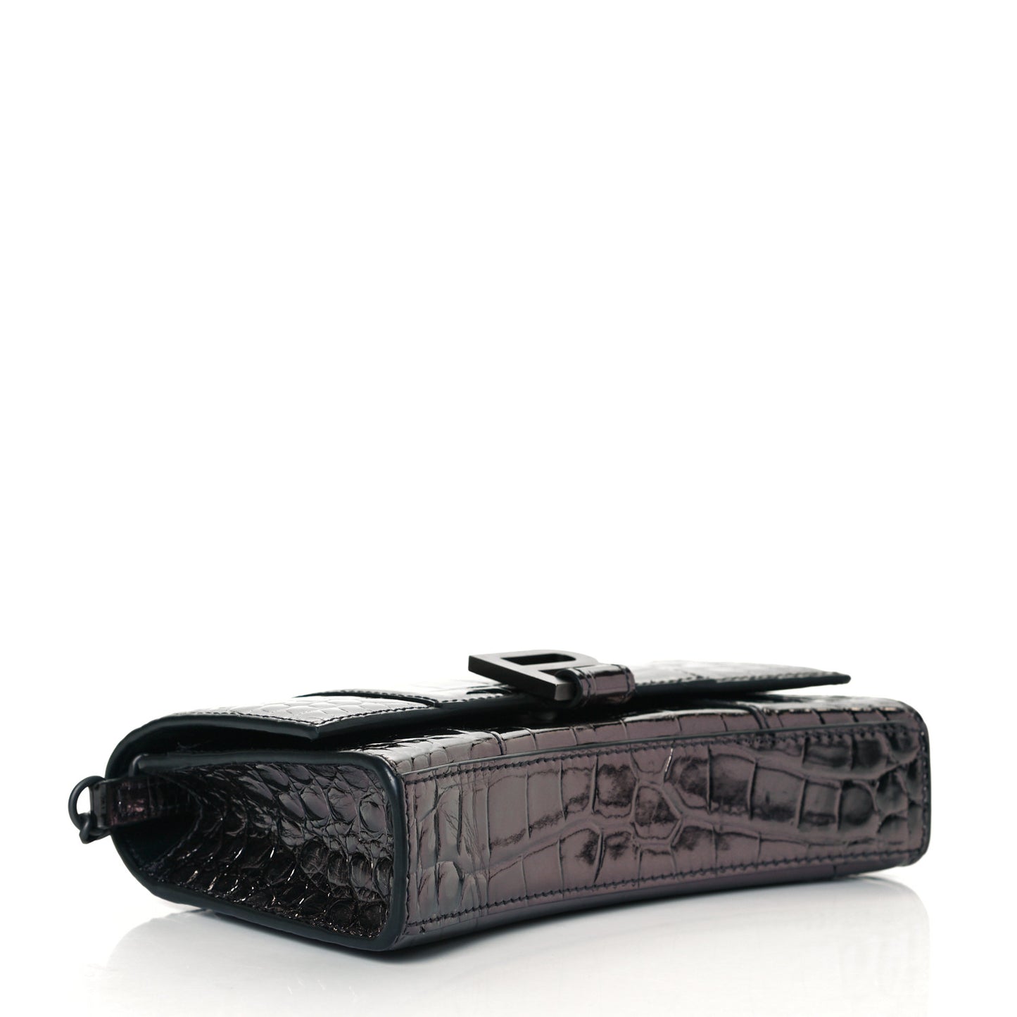 Shiny Calfskin Crocodile Embossed Hourglass Chain Bag Gunmetal