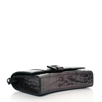Balenciaga Shiny Calfskin Crocodile Embossed Hourglass Chain Bag Gunmetal 4 of 7