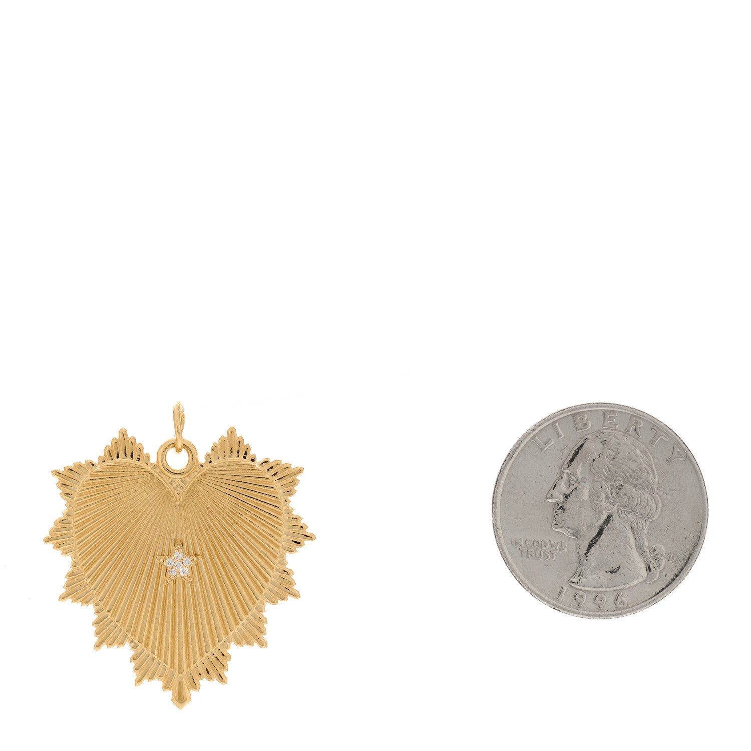 Foundrae 18K Yellow Gold Diamond Heart Love Token Star Medallion Pendant 2 of 3
