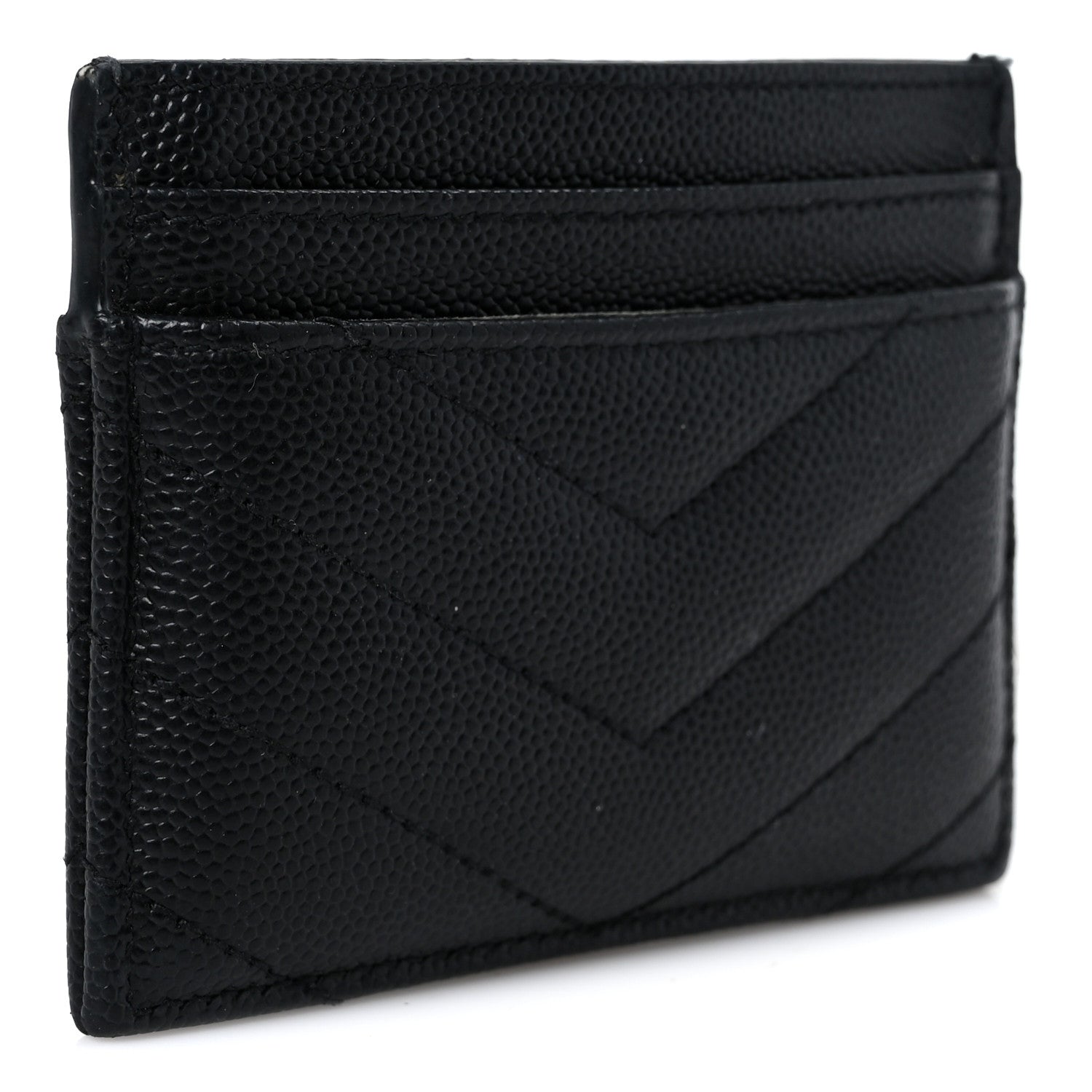 Saint Laurent Grain De Poudre Matelasse Chevron Monogram Credit Card Case Black 3 of 9