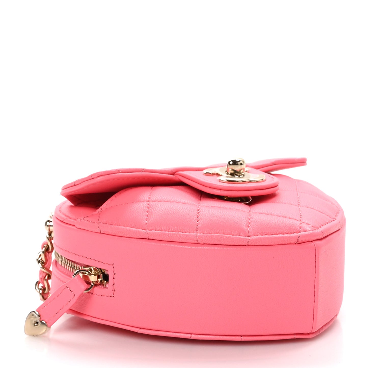 Lambskin Quilted CC In Love Heart Clutch With Chain Pink