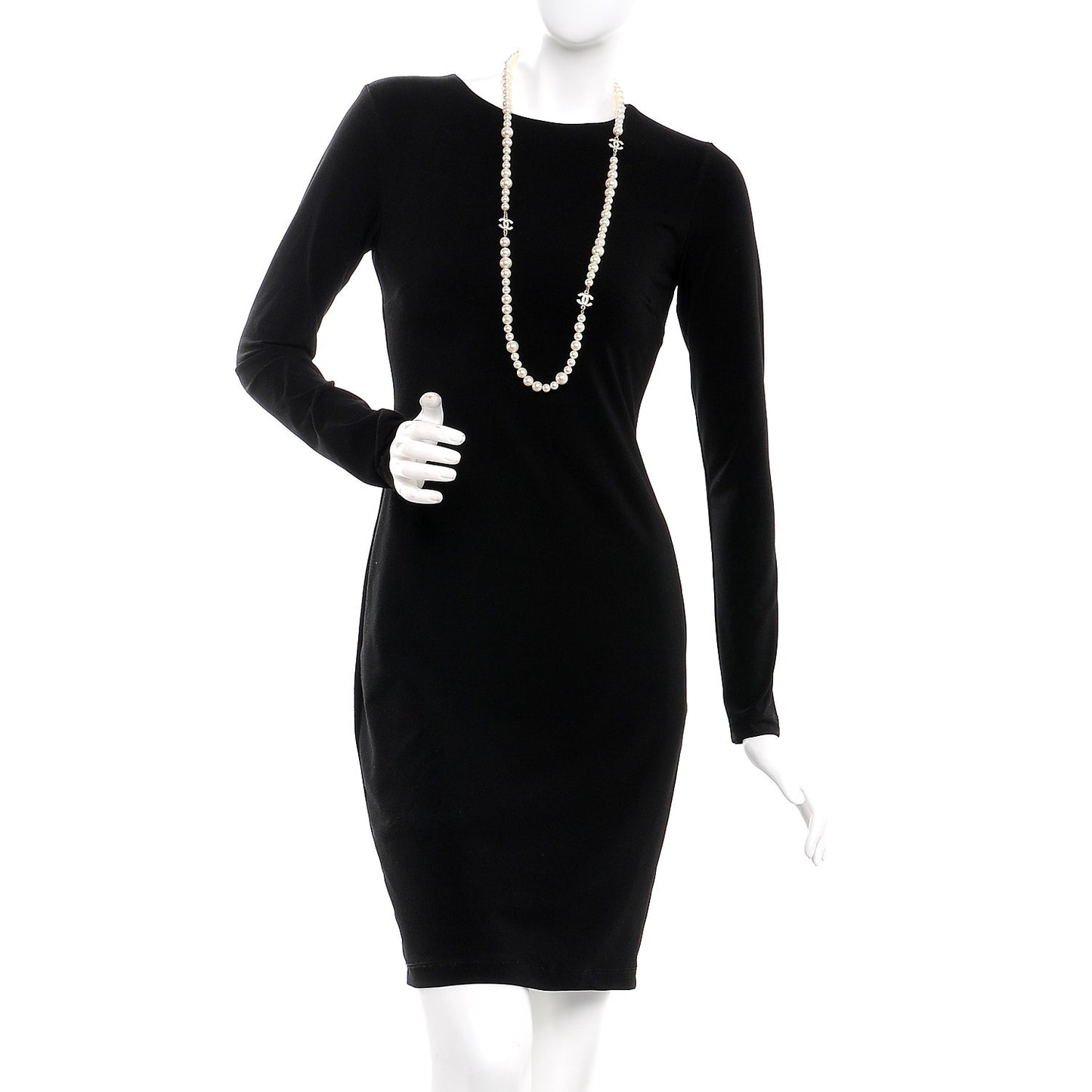 Graduated Pearl Crystal CC Long Necklace Light Gold