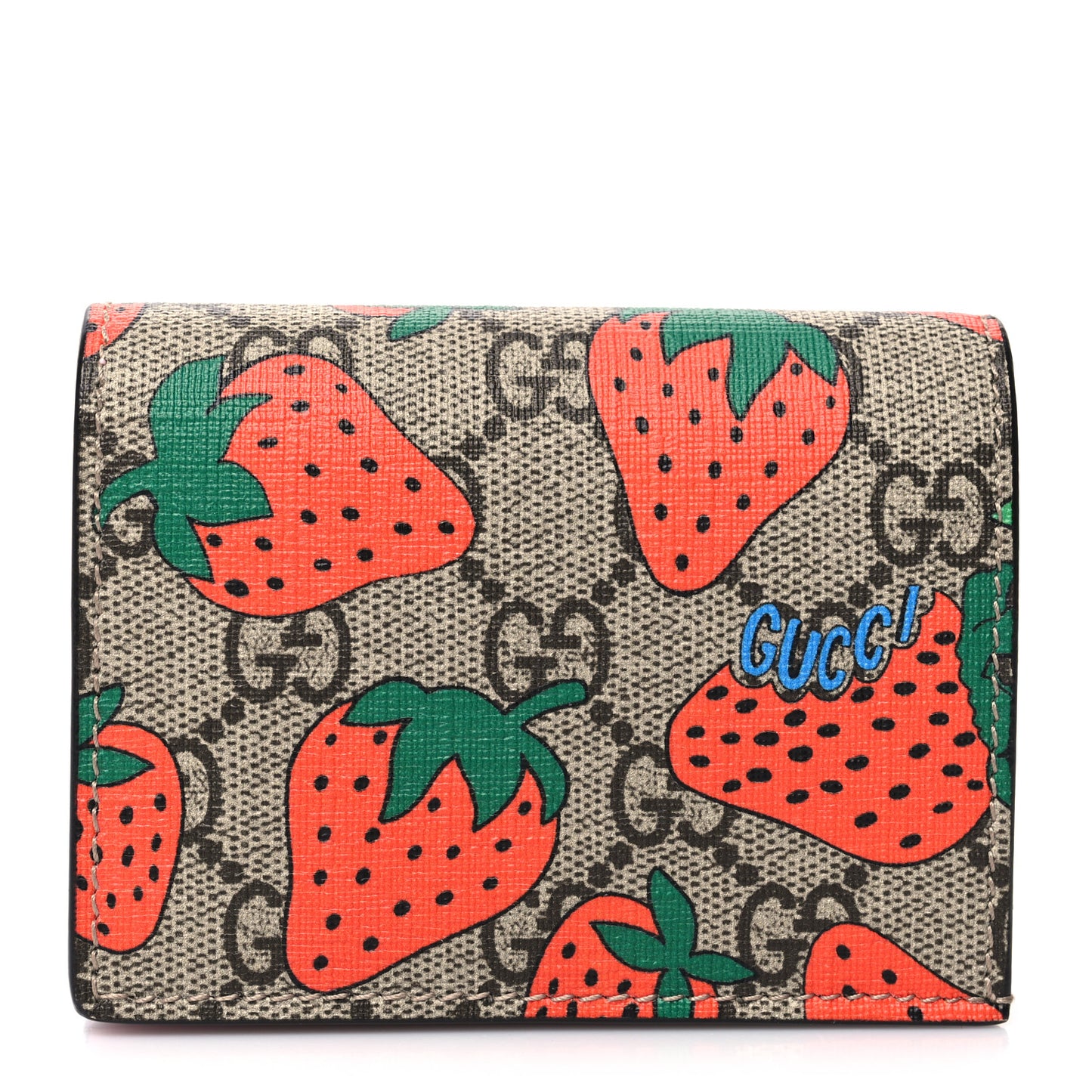 GG Supreme Monogram Strawberry Card Case