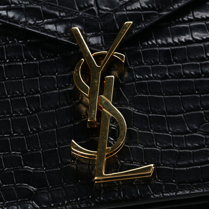 Saint Laurent Calfskin Crocodile Embossed Monogram Cassandra Clasp Bag Black 11 of 11