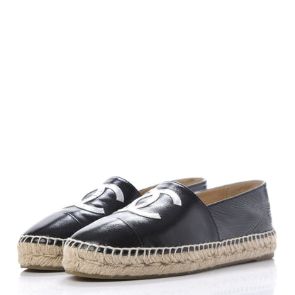 Chanel Lambskin CC Espadrilles 37 Black SIlver 3 of 10