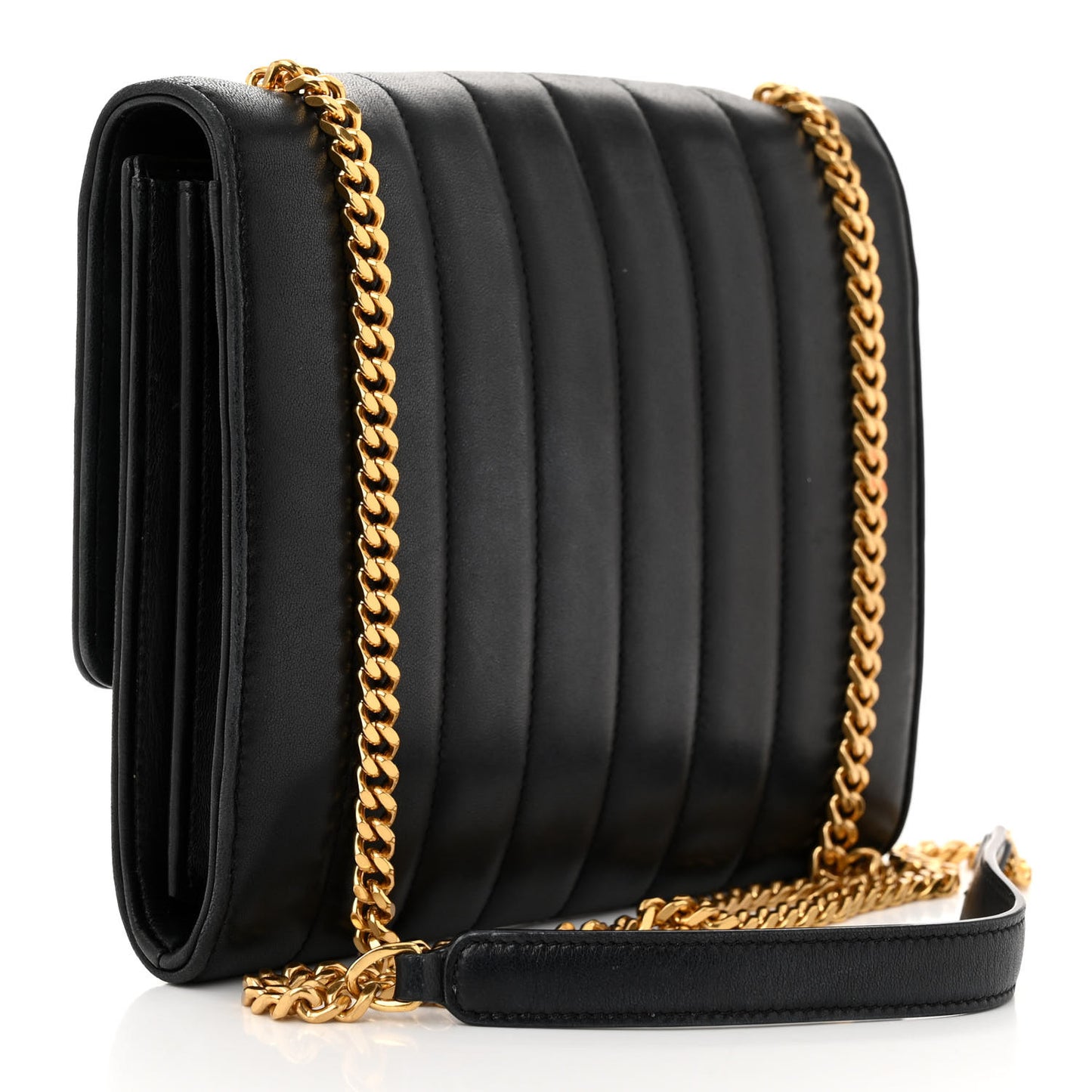 Lambskin Matelasse Monogram Vicky Chain Wallet Black