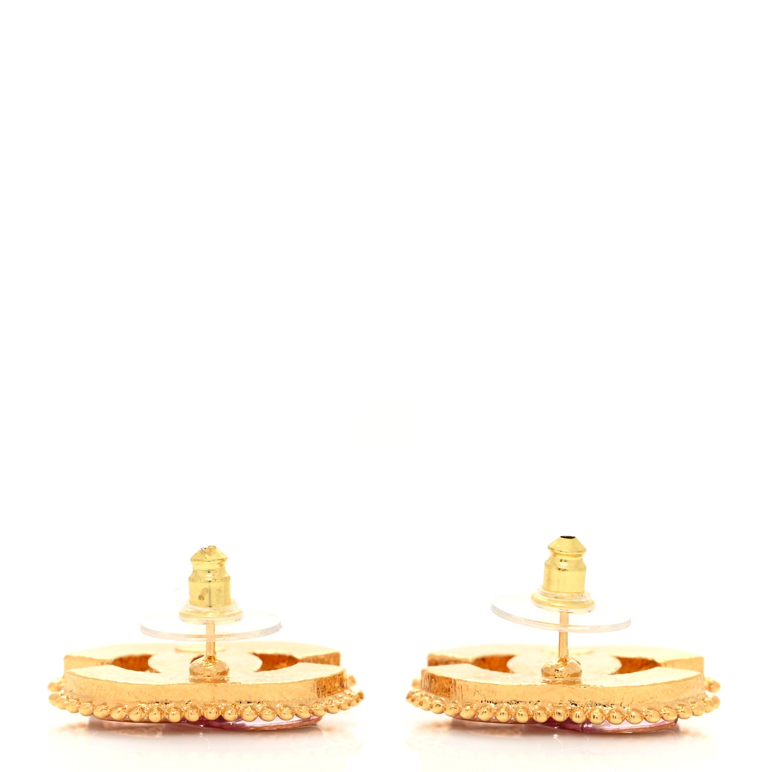 Chanel Metal Resin Rope CC Earrings Gold Pink 3 of 4