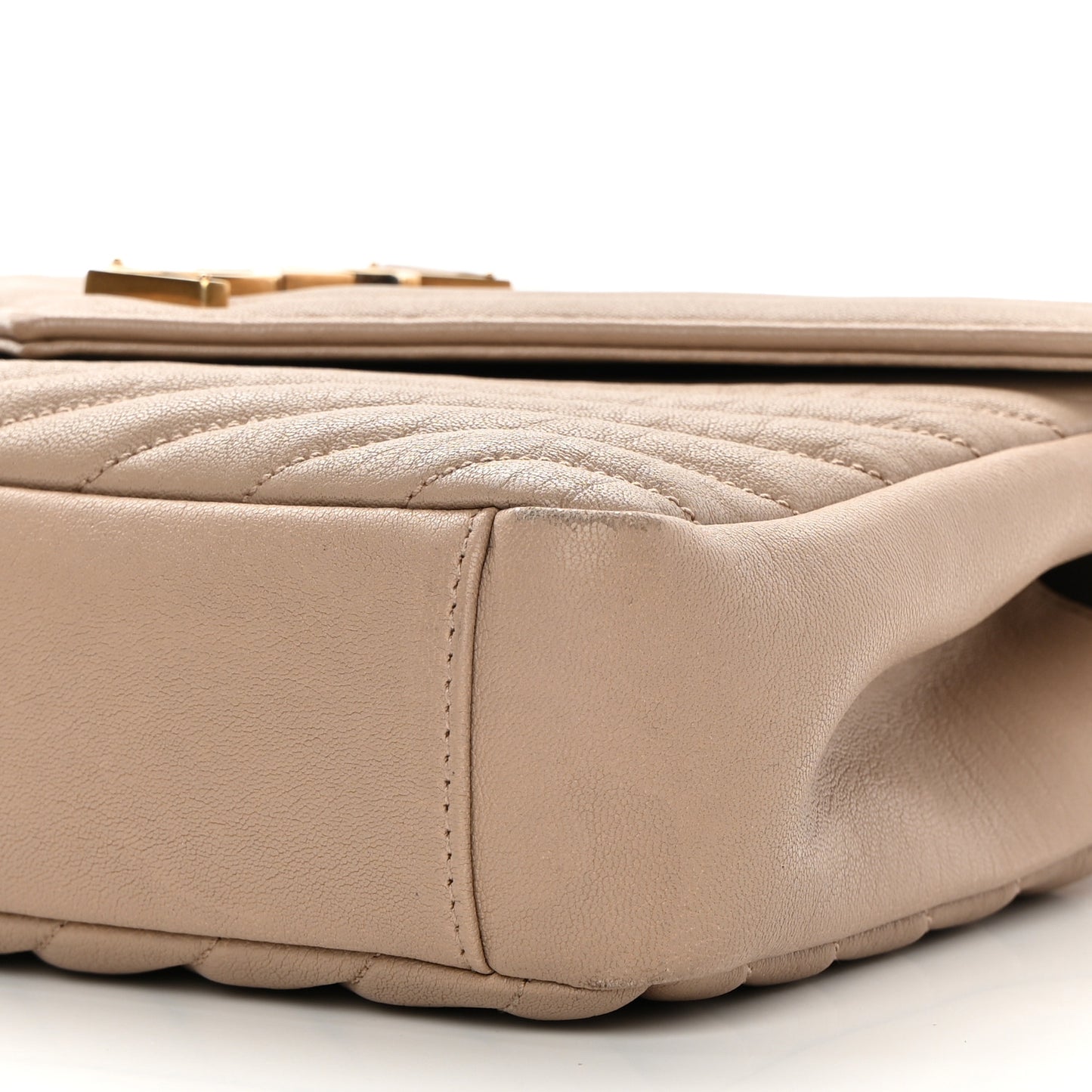 Sheepskin Matelasse Chevron Monogram Medium College Bag Dark Beige