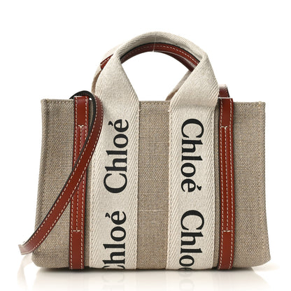 Chloe Cotton Calfskin Mini Woody Ribbon Tote White Brown 1 of 9