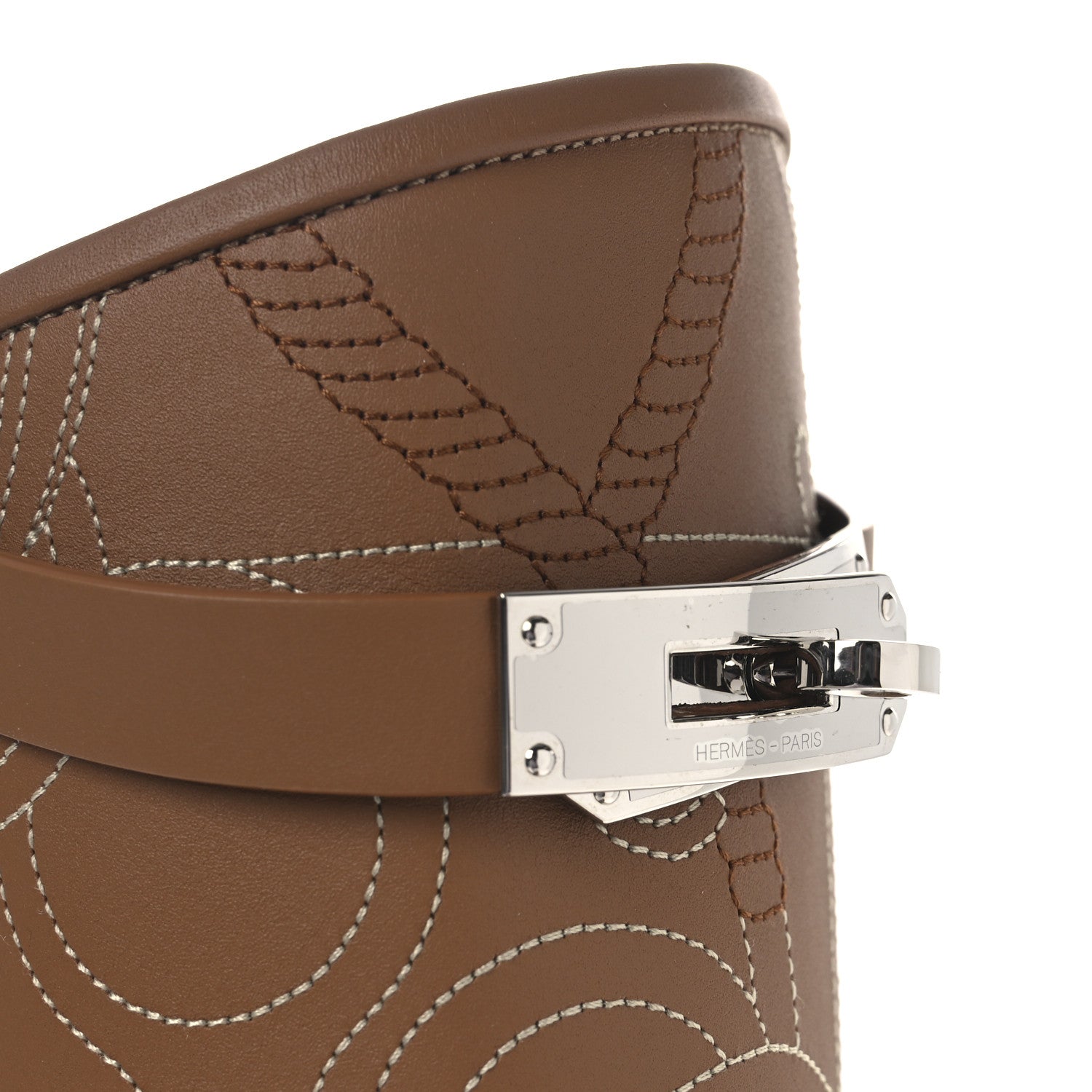 Hermes Calfskin Embroidered Kelly Panoplie Equestre Jumping Boots 37 Naturel 11 of 12