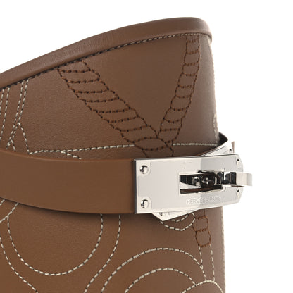 Hermes Calfskin Embroidered Kelly Panoplie Equestre Jumping Boots 37 Naturel 11 of 12