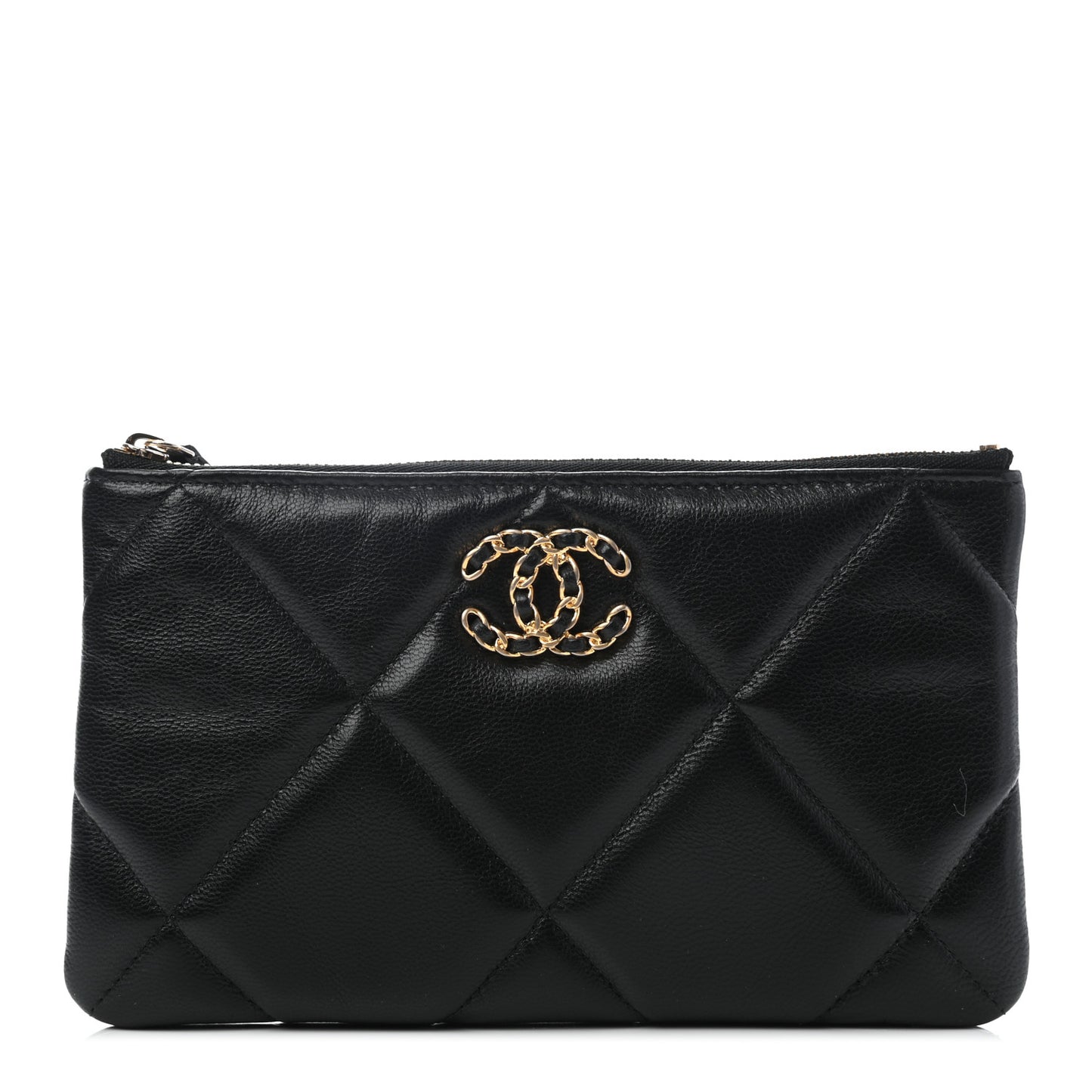 Shiny Goatskin Quilted Small Chanel 19 Pouch Black