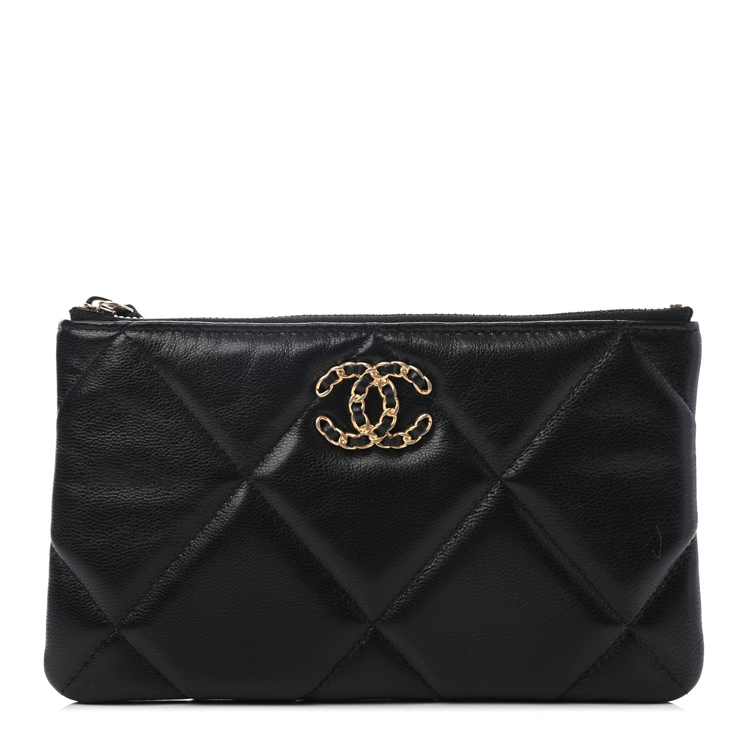 Chanel Shiny Goatskin Quilted Small Chanel 19 Pouch Black 1 of 7