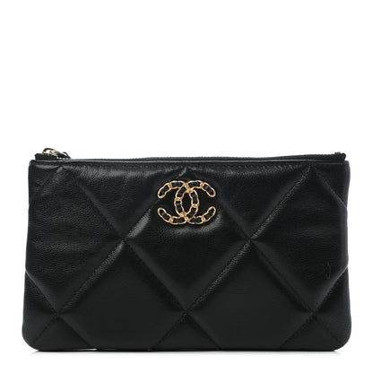 Chanel Shiny Goatskin Quilted Small Chanel 19 Pouch Black 1 of 7