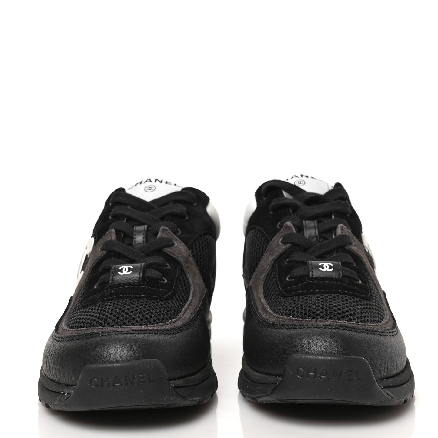 Mesh Suede Grained Calfskin Womens CC Sneakers 38 Black White