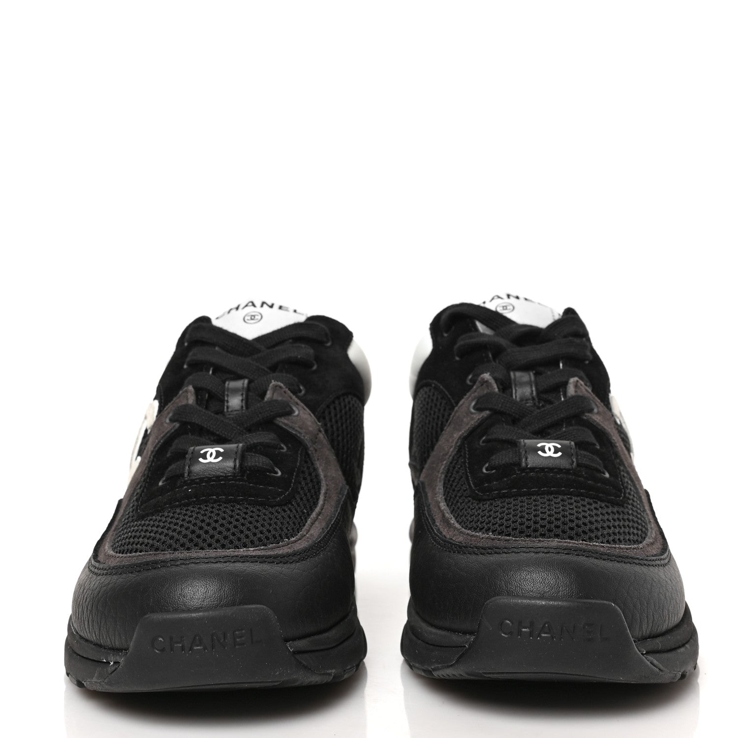 Chanel Mesh Suede Grained Calfskin Womens CC Sneakers 38 Black White 2 of 8