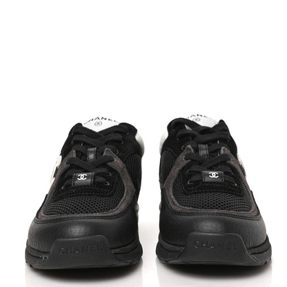 Chanel Mesh Suede Grained Calfskin Womens CC Sneakers 38 Black White 2 of 8