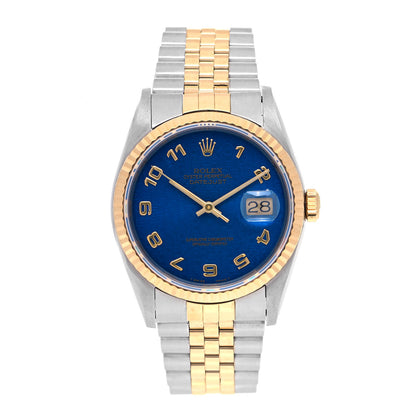 Rolex Stainless Steel 18K Yellow Gold 36mm Oyster Perpetual Datejust Watch Blue 16233 1 of 4