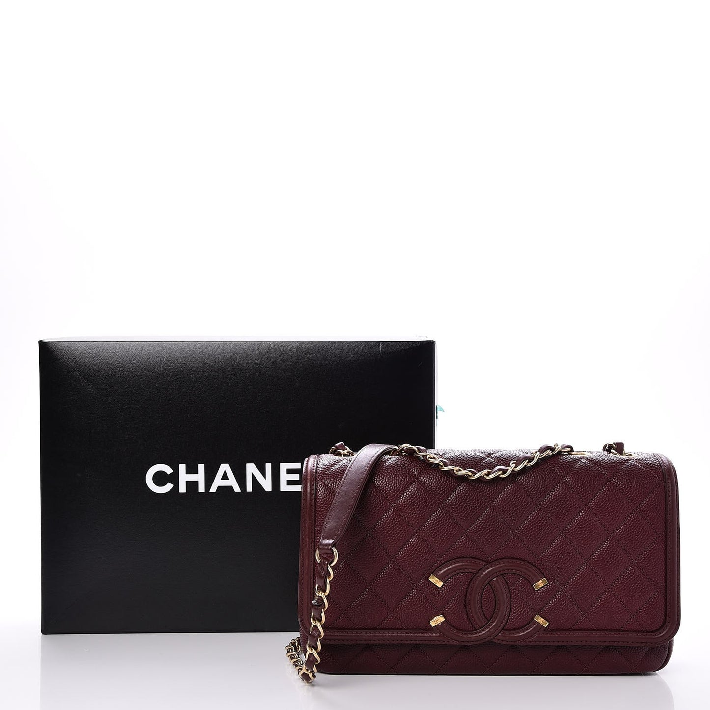 Caviar Quilted Medium CC Filigree Flap Burgundy