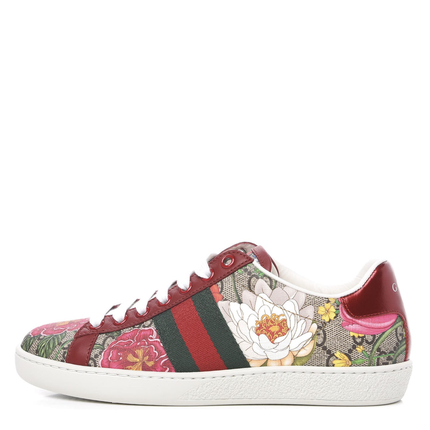GG Supreme Monogram Flora Web Womens Ace Sneakers 35 Beige Multicolor Rosso