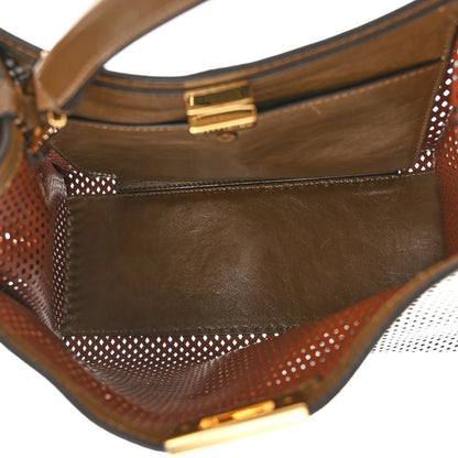 Fendi Vitello Liberty Glossy Lambskin Perforated Medium Peekaboo X-Lite White Ice Rust Maya 5 of 10