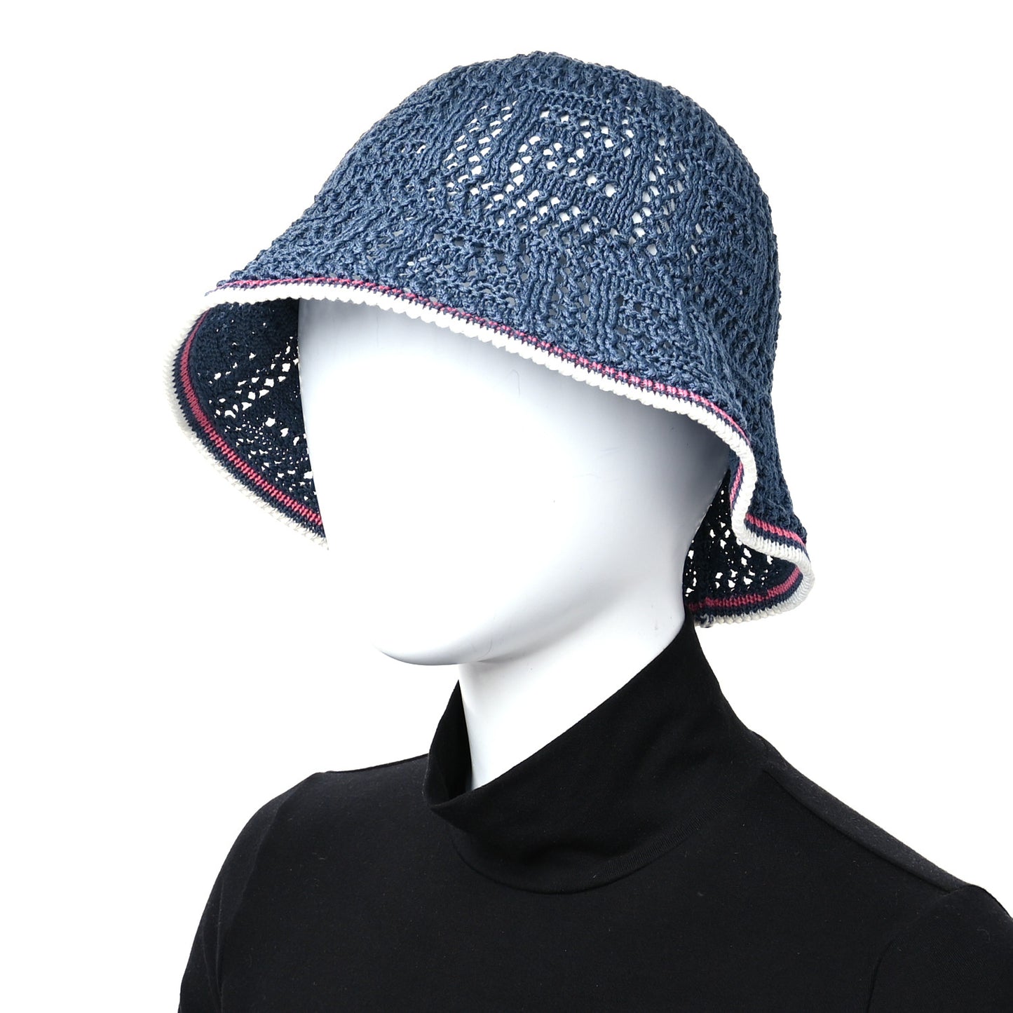Cotton Rayon FF Knitted Bucket Hat M/L Blue