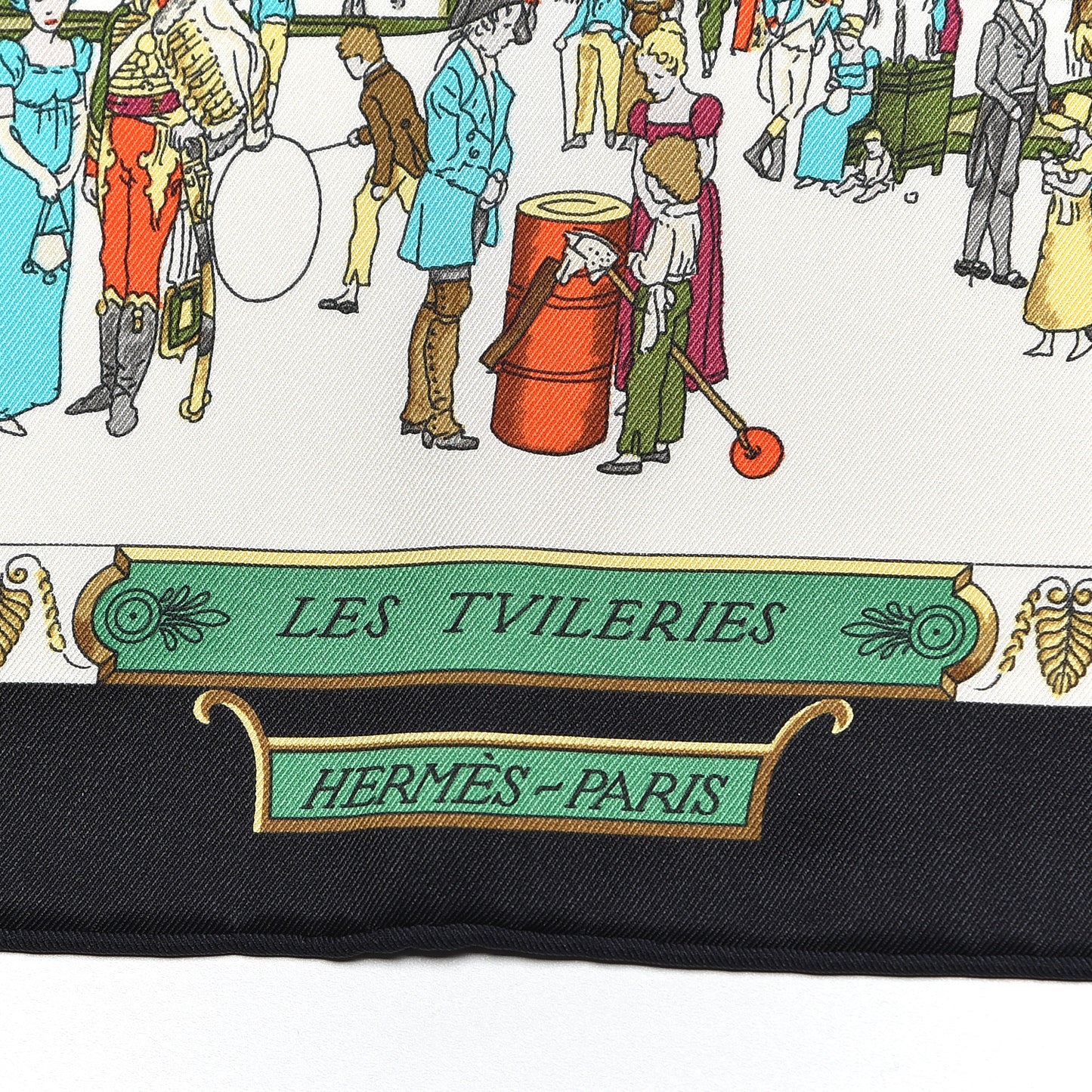 Silk Promenades de Paris Scarf 70 Black Creme Emeraude