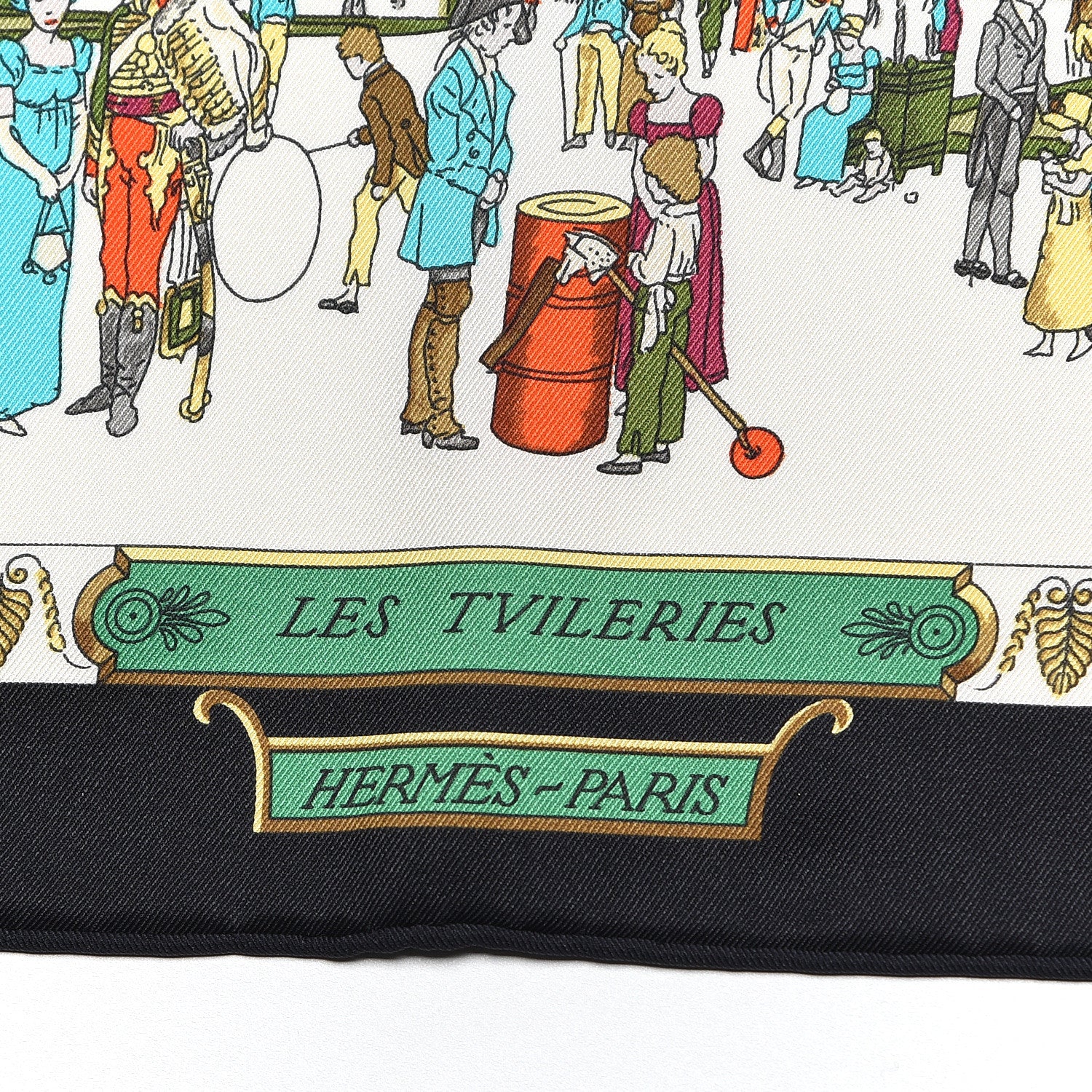 Hermes Silk Promenades de Paris Scarf 70 Black Creme Emeraude 3 of 6