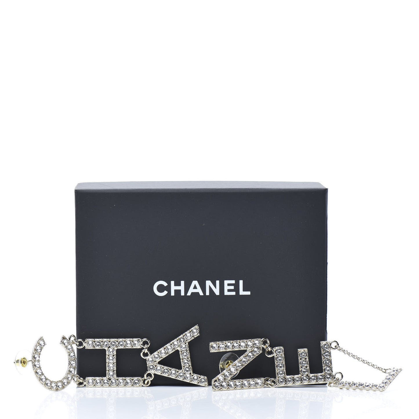 Crystal Cha-Nel Logo Drop Earrings Gold