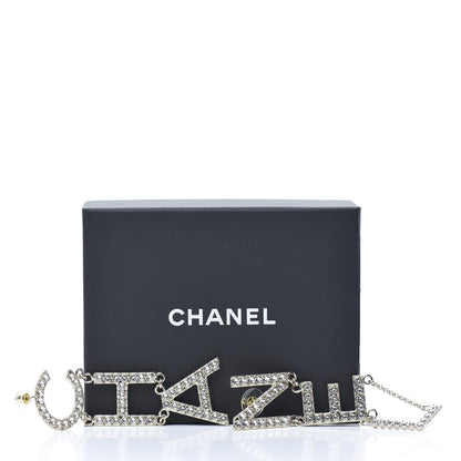 Chanel Crystal Cha-Nel Logo Drop Earrings Gold 6 of 6