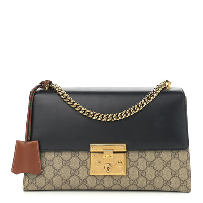 Gucci GG Supreme Monogram Calfskin Medium Padlock Shoulder Bag Beige Black Cuir 1 of 11