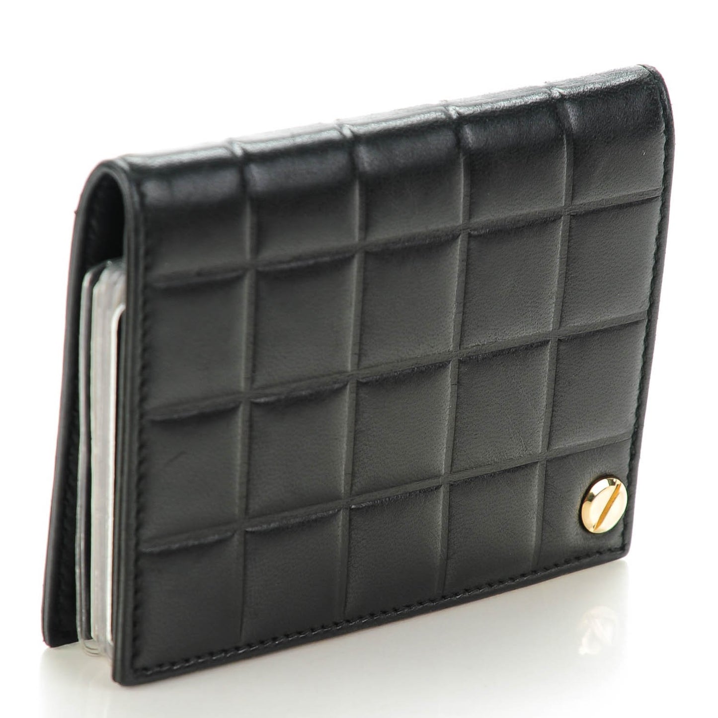 Lambskin Chocolate Bar Quilted Card Holder Wallet Black