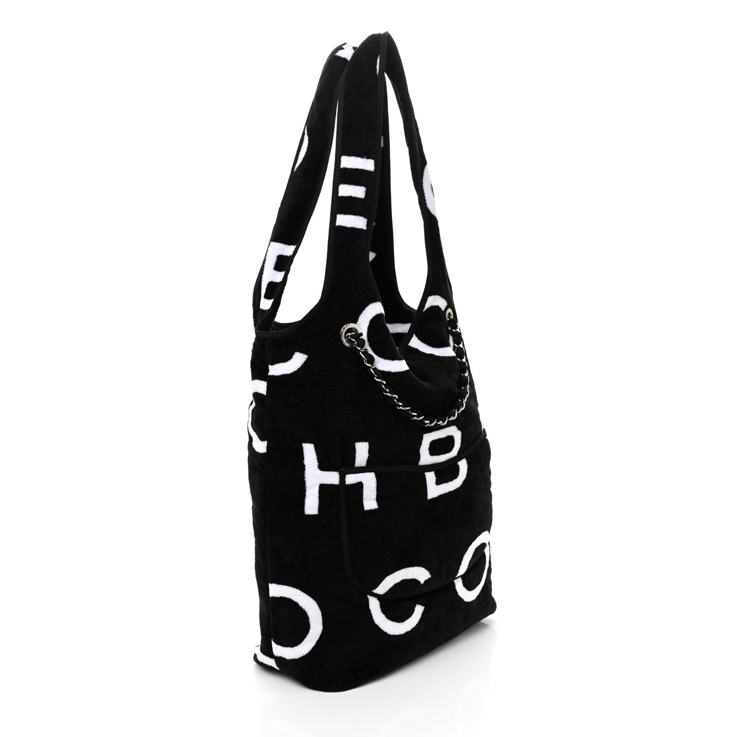 Chanel Terry Cotton Logo Beach Hobo Black White 4 of 11