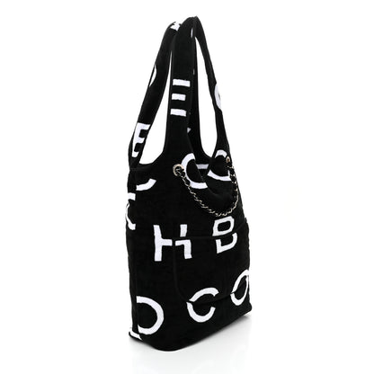 Chanel Terry Cotton Logo Beach Hobo Black White 4 of 11