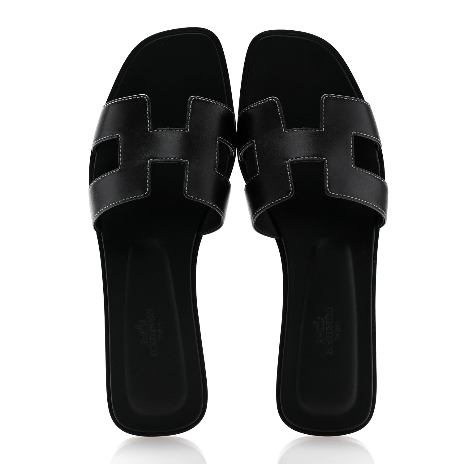 Hermes Box Calfskin Oran Sandals 39 Black 2 of 10