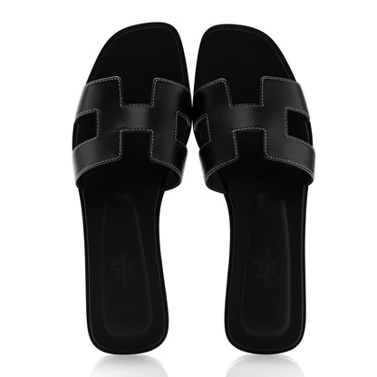 Hermes Box Calfskin Oran Sandals 39 Black 2 of 10