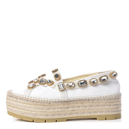 Gucci Canvas Crystal Embellished Platform Espadrilles 39 Great White 1 of 10