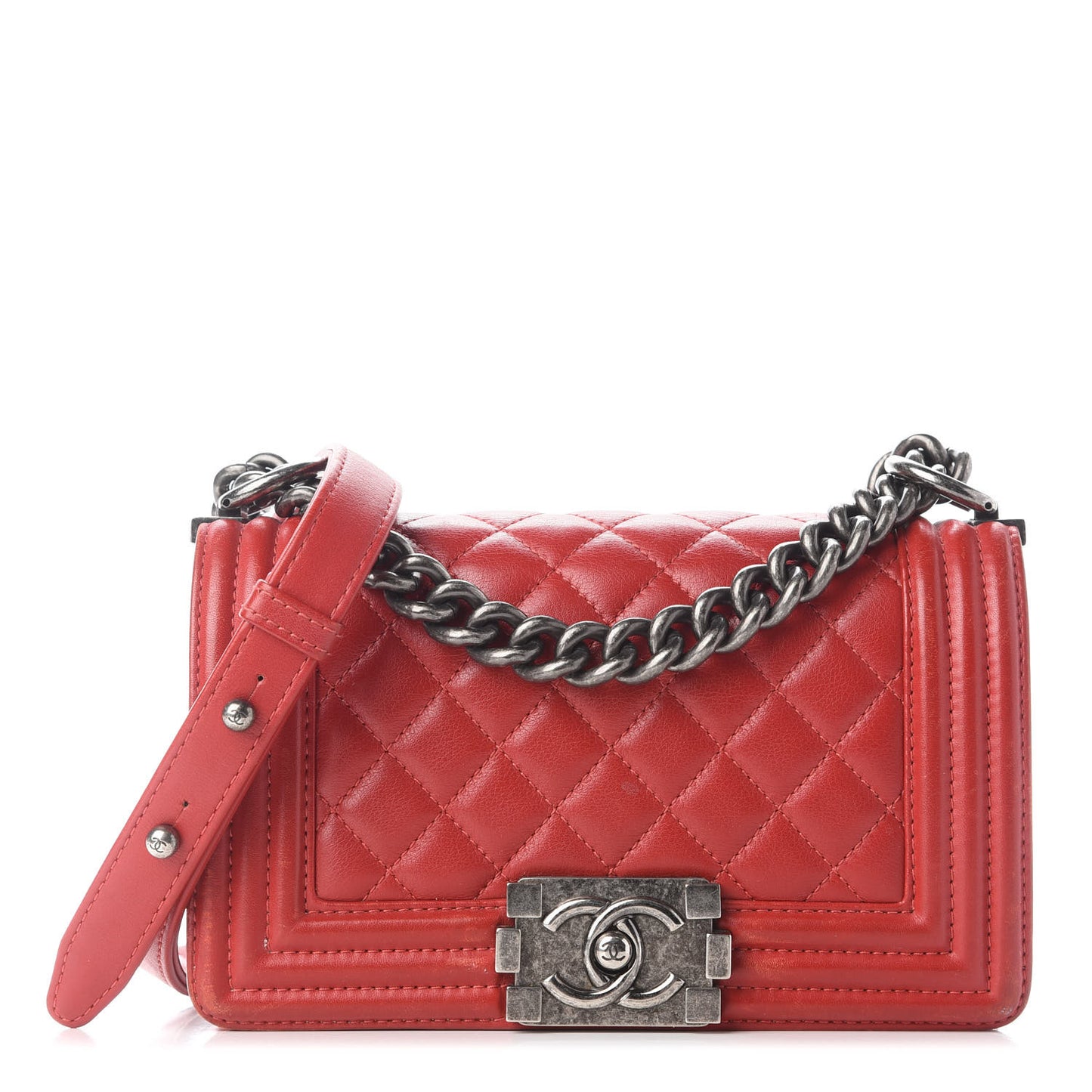 Calfskin Quilted Small Boy Flap Red