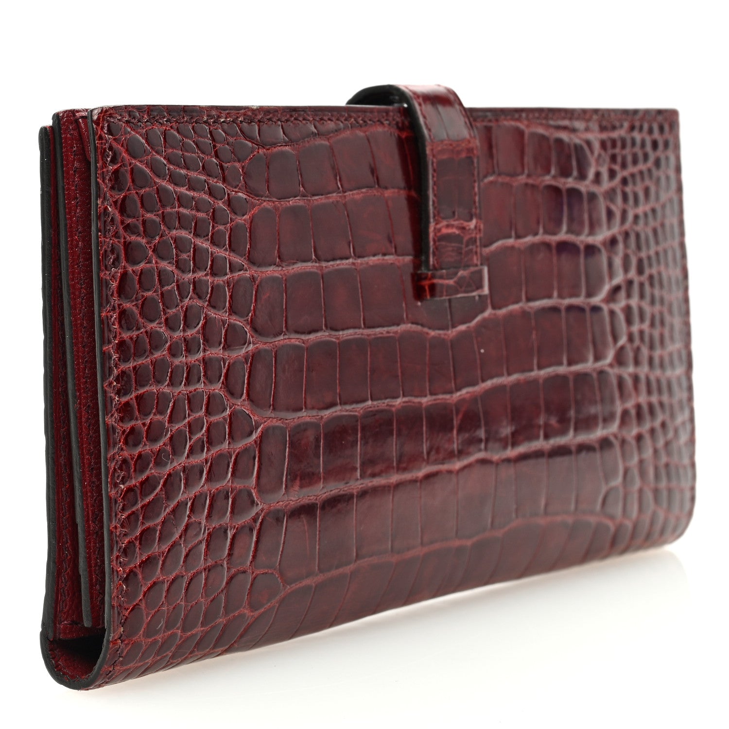 Hermes Shiny Alligator Bearn Wallet Bordeaux 3 of 8