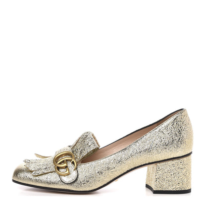 Gucci Galassia GG Marmont Fringe 50mm Loafer Pumps 40 Platino 1 of 9