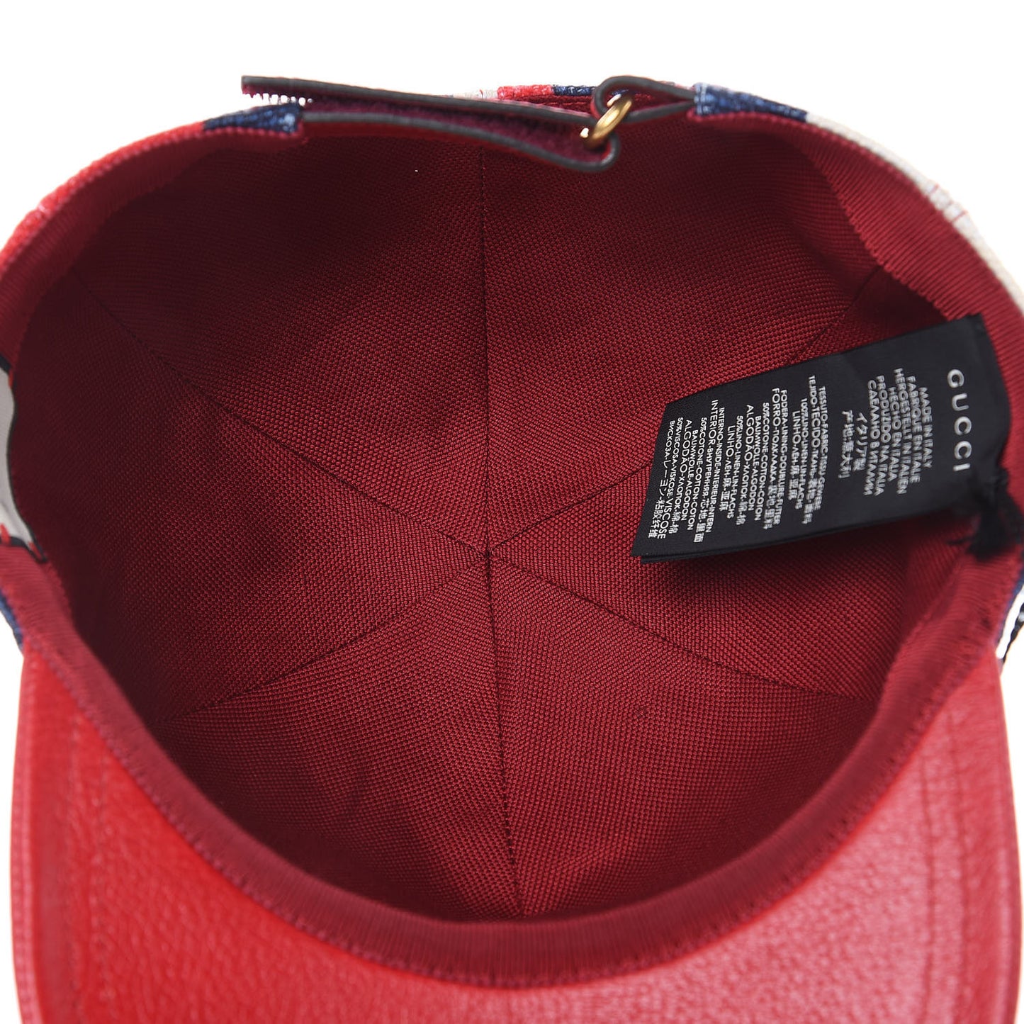 Canvas Textured Calfskin Sylvie Stripe Logo Baseball Hat L White Red