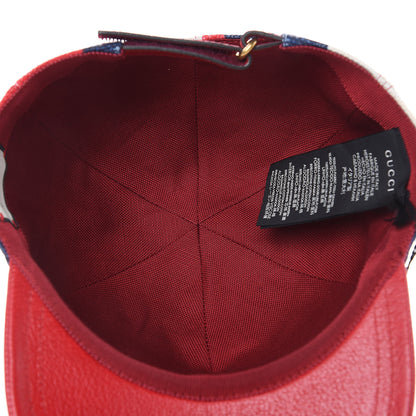 Gucci Canvas Textured Calfskin Sylvie Stripe Logo Baseball Hat L White Red 6 of 8