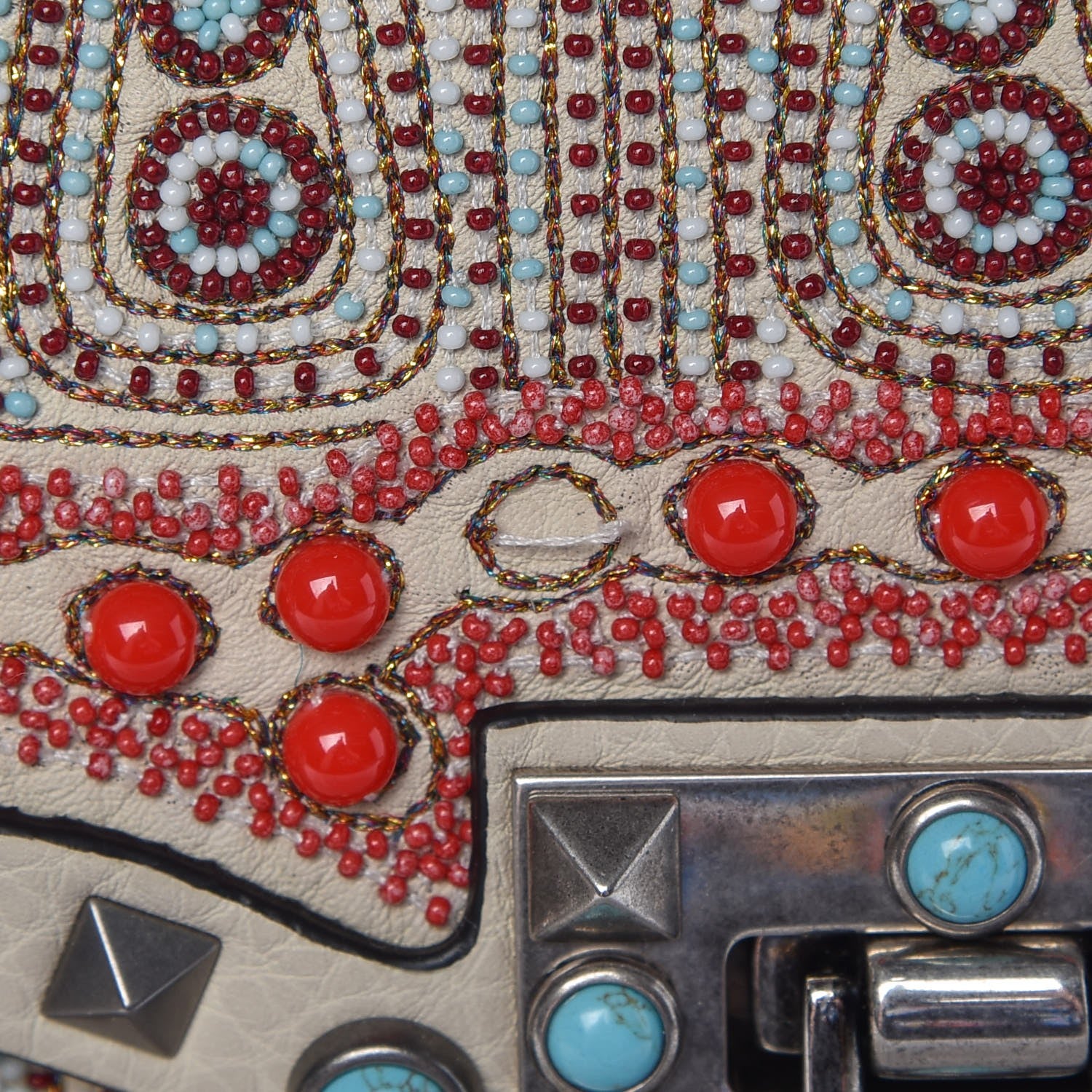 Valentino Garavani Calfskin Embroidered Medium Guitar Strap Rockstud Rolling Flap Saddle Bag 9 of 9