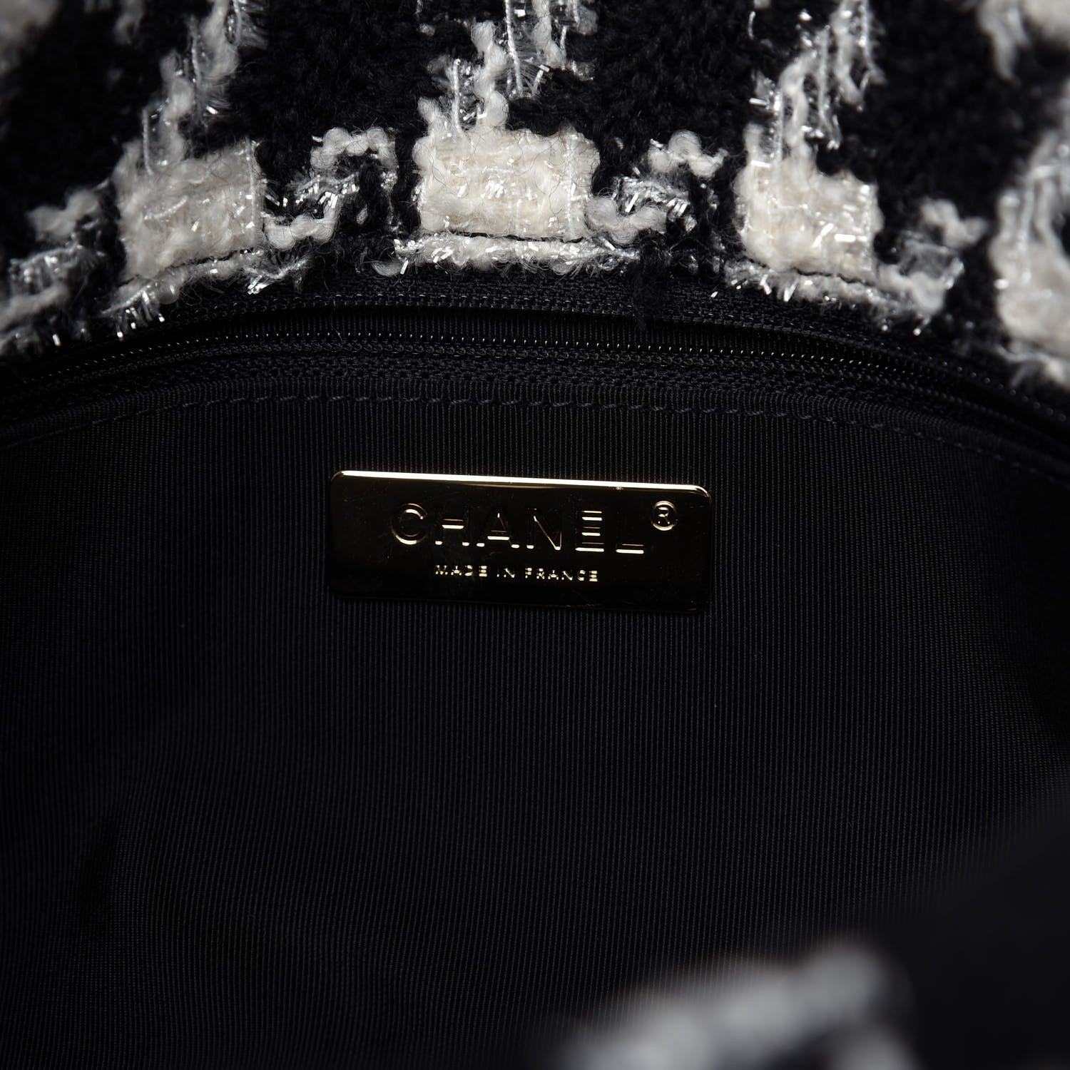 Chanel Tweed Quilted Large Chanel 19 Flap Black Ecru White 8 of 10