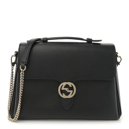 Gucci Dollar Calfskin Medium Interlocking G Top Handle Shoulder Bag Black 1 of 10