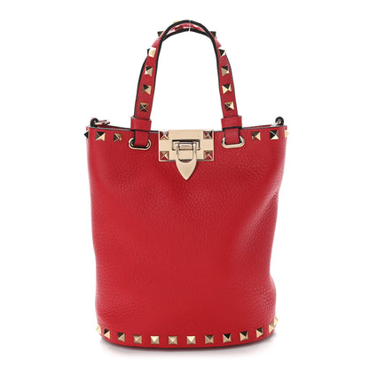 Valentino Garavani Pebbled Calfskin Rockstud Bucket Bag Red 1 of 10
