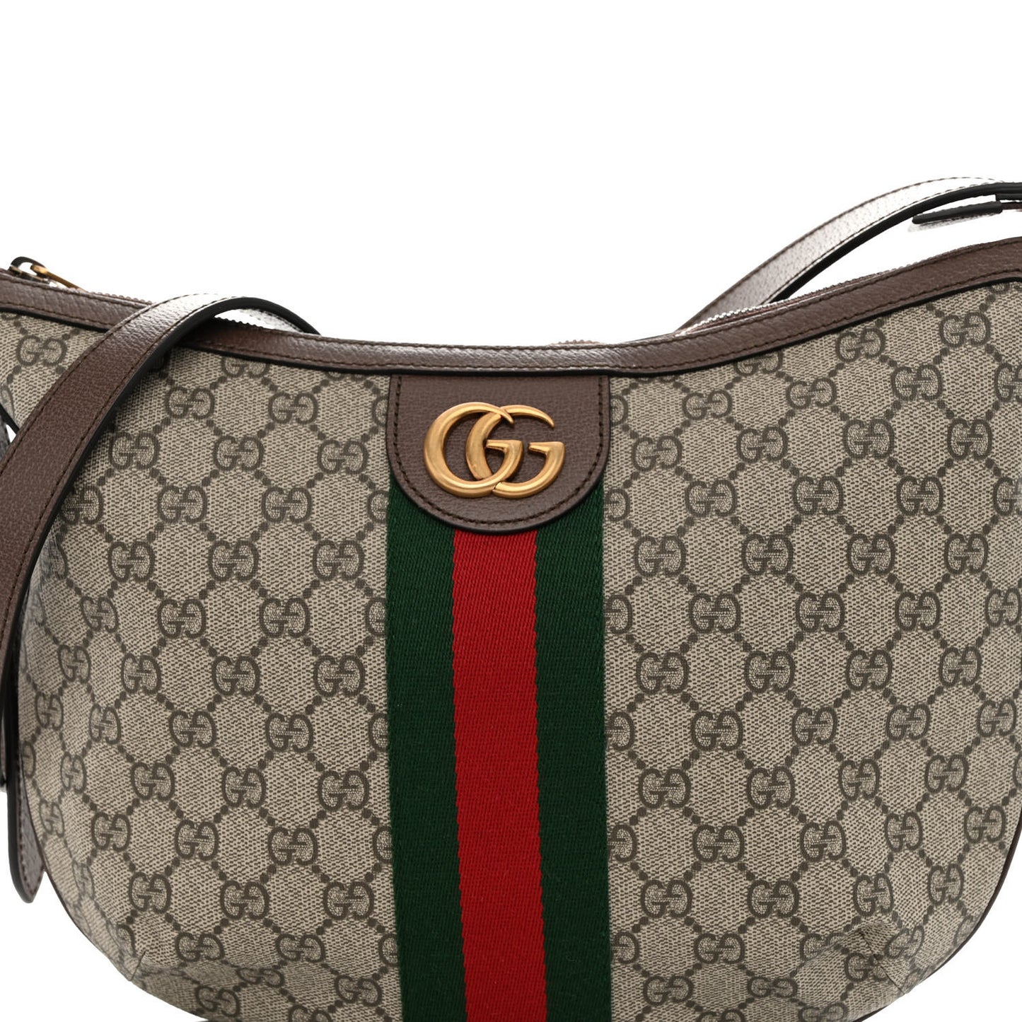 GG Supreme Monogram Web Small Ophidia Half Moon Hobo Brown