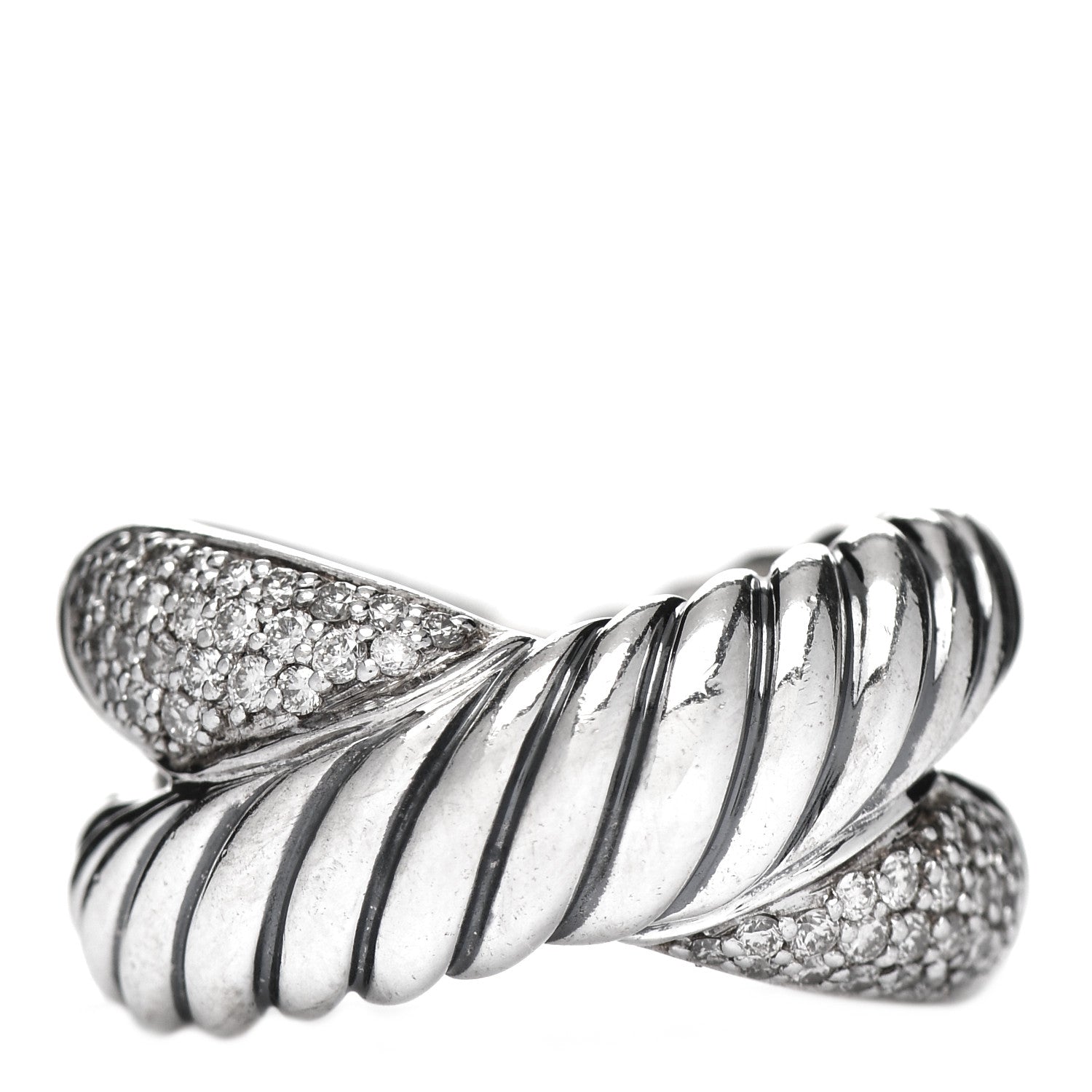 David Yurman Sterling Silver Diamond Crossover Cable Ring 56 7.75 1 of 4