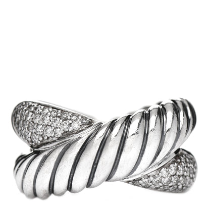 David Yurman Sterling Silver Diamond Crossover Cable Ring 56 7.75 1 of 4
